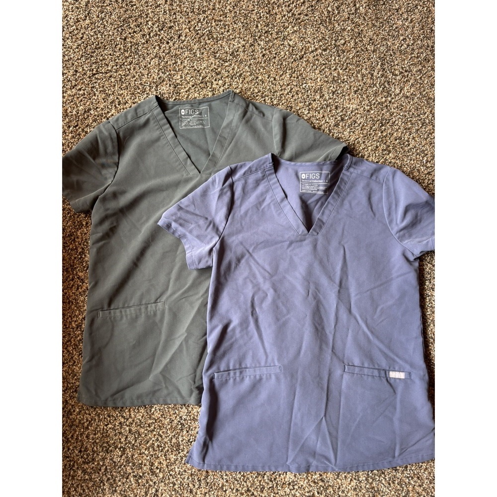 Figs Lot Of 2 Women's Scrub Tops Green/Blue Small. 3 Pocket Rare Colors C29